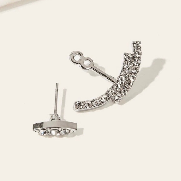 Rhinestone Layered Bar 2 Parts Stud Earrings - Picture 2 of 5